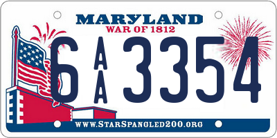 MD license plate 6AA3354