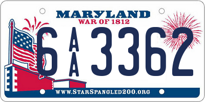 MD license plate 6AA3362