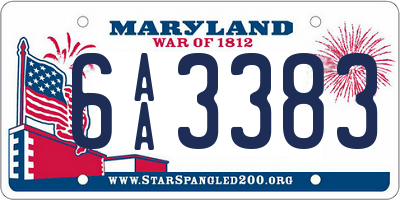 MD license plate 6AA3383