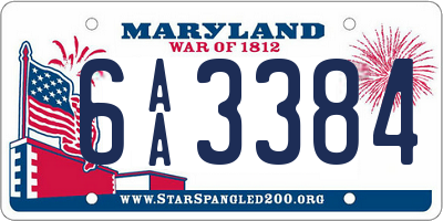 MD license plate 6AA3384