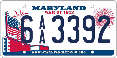 MD license plate 6AA3392