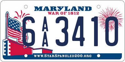 MD license plate 6AA3410