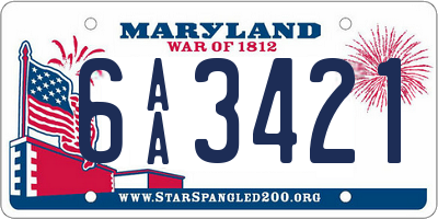 MD license plate 6AA3421