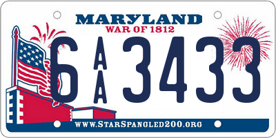 MD license plate 6AA3433