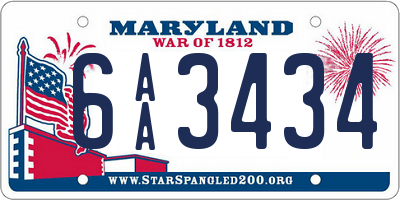 MD license plate 6AA3434