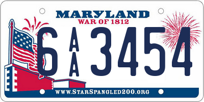 MD license plate 6AA3454