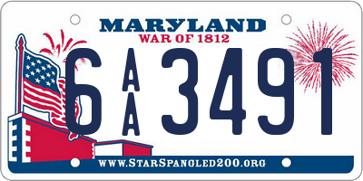 MD license plate 6AA3491
