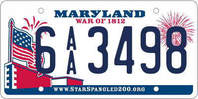 MD license plate 6AA3498