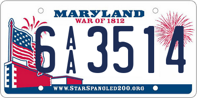 MD license plate 6AA3514