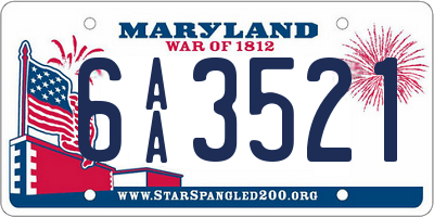 MD license plate 6AA3521