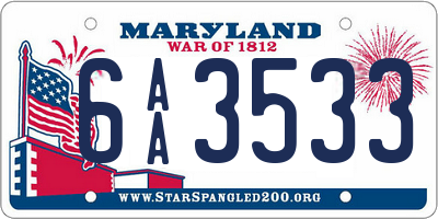 MD license plate 6AA3533