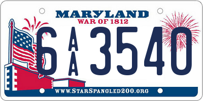 MD license plate 6AA3540