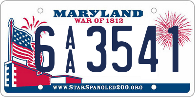 MD license plate 6AA3541