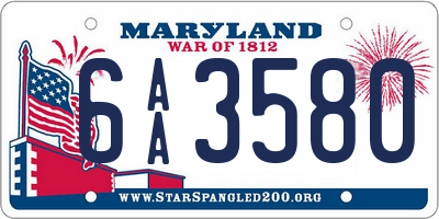 MD license plate 6AA3580