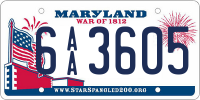 MD license plate 6AA3605