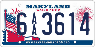 MD license plate 6AA3614