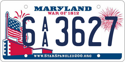 MD license plate 6AA3627