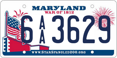MD license plate 6AA3629
