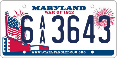 MD license plate 6AA3643