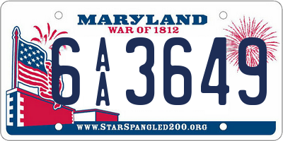 MD license plate 6AA3649