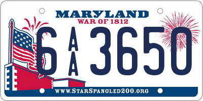 MD license plate 6AA3650