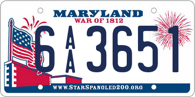 MD license plate 6AA3651