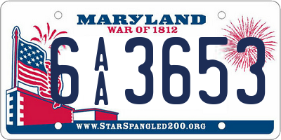 MD license plate 6AA3653