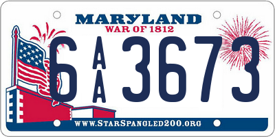 MD license plate 6AA3673