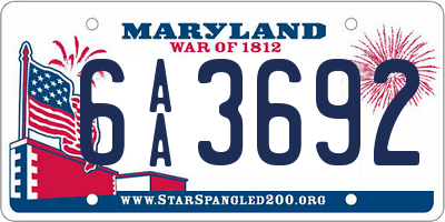 MD license plate 6AA3692