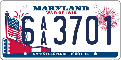 MD license plate 6AA3701