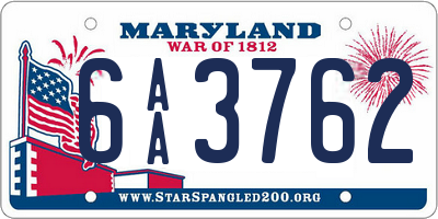 MD license plate 6AA3762