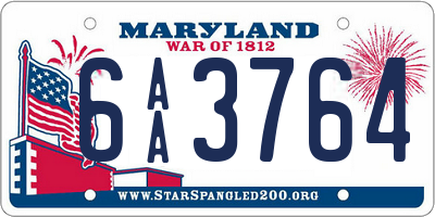 MD license plate 6AA3764