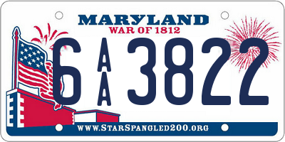 MD license plate 6AA3822