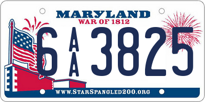 MD license plate 6AA3825