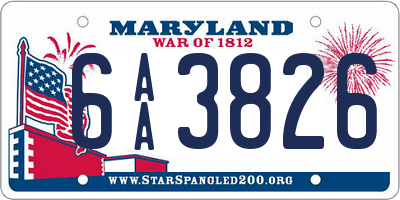 MD license plate 6AA3826