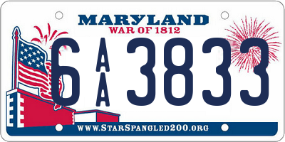 MD license plate 6AA3833