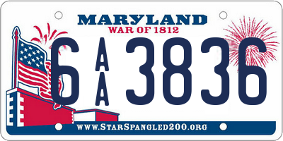 MD license plate 6AA3836