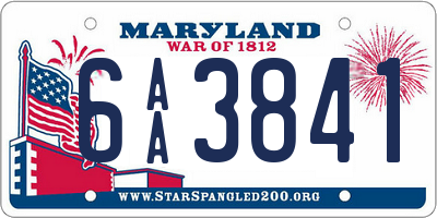 MD license plate 6AA3841