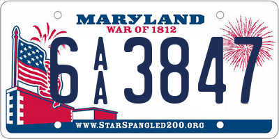 MD license plate 6AA3847