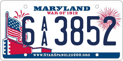 MD license plate 6AA3852