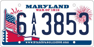 MD license plate 6AA3853