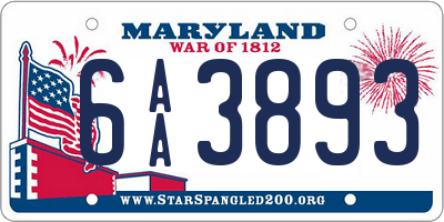 MD license plate 6AA3893