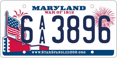 MD license plate 6AA3896