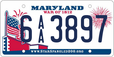 MD license plate 6AA3897