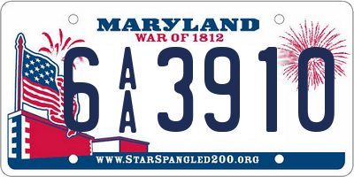 MD license plate 6AA3910