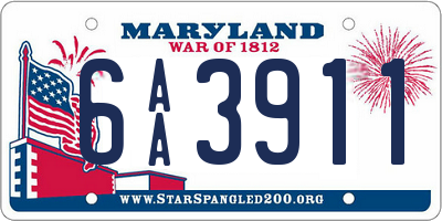 MD license plate 6AA3911