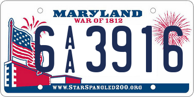 MD license plate 6AA3916