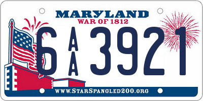 MD license plate 6AA3921