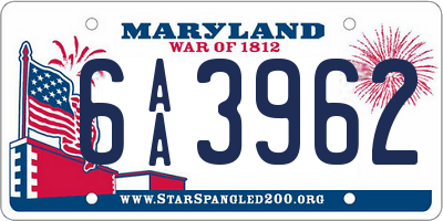 MD license plate 6AA3962