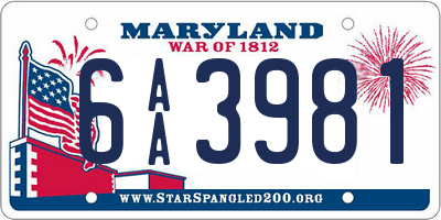 MD license plate 6AA3981